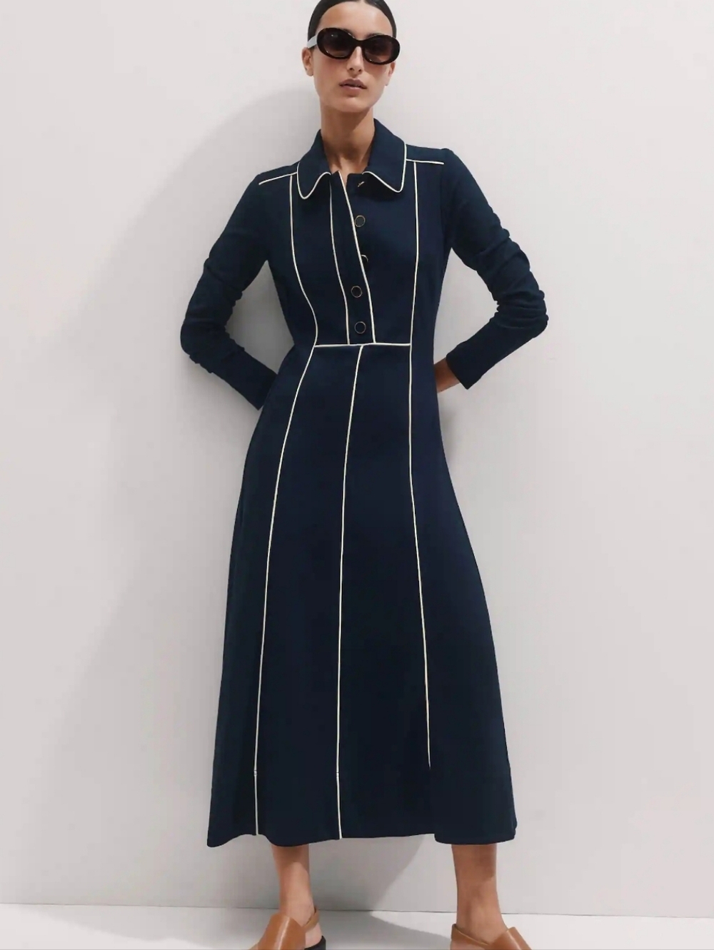 ME+EM Travel Tailoring Contrast Midi Dress